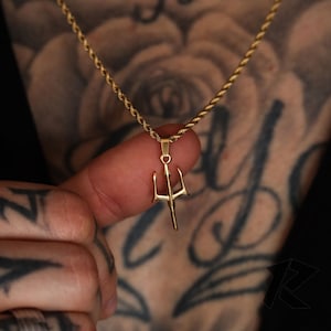 Gold Poseidon&#39;s Neptune Trident Pendant Necklace, Mens Trident Pendant, Silver Necklace, Pendant Trident Necklace, Necklace for men,