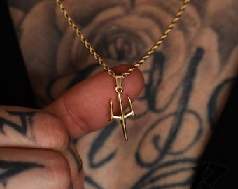 Gold Poseidon's Neptune Trident Pendant Necklace, Mens Trident Pendant, Silver Necklace, Pendant Trident Necklace, Necklace for men,