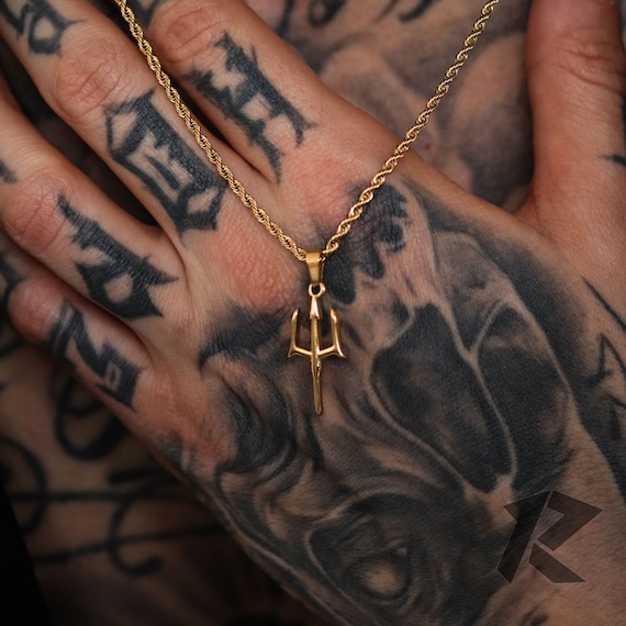 18K Gold Poseidon's Neptune Trident Pendant Necklace, Mens Trident Pendant, Gold Necklace, Pendant Trident Necklace, Necklace for men,