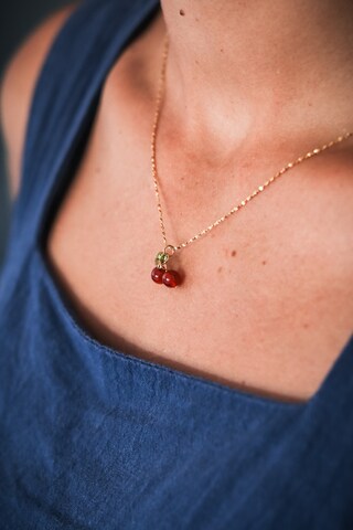 INNERDIVA Collana Con Ciondolo Ciliegia, Placcata Oro, 5 Ciliegie Rosse, Catena Regolabile, Regalo Donna