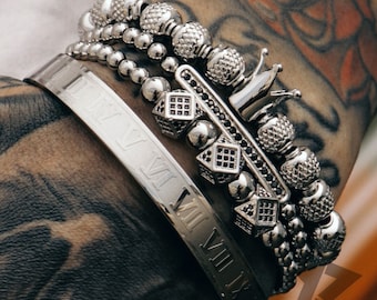 Mens Silver Bracelet Set, Mens bracelet, Bracelets for men, Stainless Steel, Free Tracked Shipping, Gift for him, 4 Piece Set, Silver Set