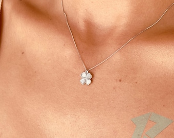 Silver Heart Shaped Clover Necklace, Lucky Clover Necklace, Sterling Silver, Cute Dainty Clover Necklace, 4 Leaf Clover Necklace,