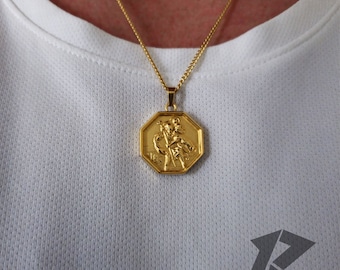 Collar de oro de San Cristóbal, regalo de collar de San Cristóbal, colgante de San Cristóbal, regalos de viaje, collar para hombre, regalo para él,