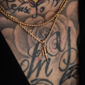 18k Gold Trident Man Pendant Chain Mens Trident Necklace Gold Man Pendant Poseidon Trident Vintage Necklace For Men Neptune Necklace