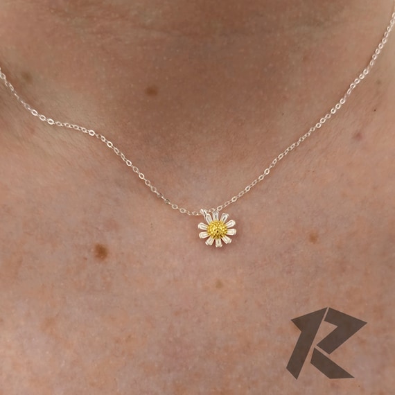 Sterling Silver Daisy Flower Necklace, Womens Necklace