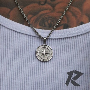 Silver Compass Necklace, North Star Necklace, Mens Necklace, Compass Necklace for Men, Silver Necklace for Men, Gift for him,