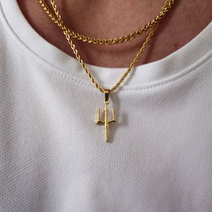 Neptune’s Trident Pendant Necklace 2pc Set, Mens Trident Pendant, 18K Gold Trident Necklace, Necklace for men, Mens Necklace,