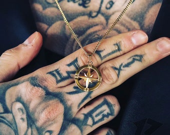 18K Gold North Star Necklace, Travel Necklace, Compass Stainless Steel, Free Tracked Shipping, Gift for him, Chain & Pendant, Mens Necklace,