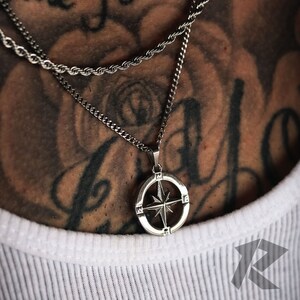 Silver Compass Set, Travel Necklace, North Star, Stainless Steel, Free Tracked Shipping, Gift for him, Chain & Pendant, Mens Necklace,