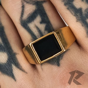 Gold Mens Ring, Mens Ring, Black Onyx Ring, Rings for Men, Stainless Steel, Free Tracked Shipping, Gift for him, Men Ring, Black Onyx,