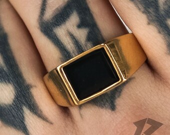 Gold Mens Ring, Mens Ring, Black Onyx Ring, Rings for Men, Stainless Steel, Free Tracked Shipping, Gift for him, Men Ring, Black Onyx,