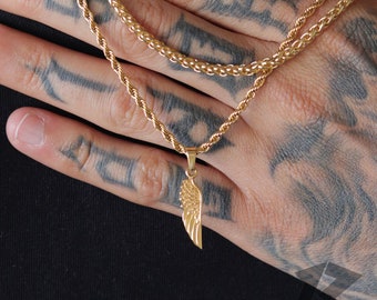 Angel Wing Necklace Set, Mens Pendant, Mens Necklace, Stainless Steel, Free Tracked Shpping, Gift for him, Guardian Angel Wing,