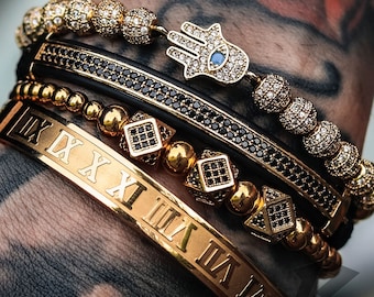 Hand of fatima bracelet, Bracelets for men, Stainless Steel, Free Tracked Shipping, Gift for him, 4 Piece Set, Gold Bracelet, Bracelet Man