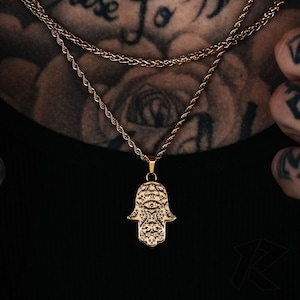 Gold Hamsa 2-teiliges Set, Schutzhalskette, Hamsa-Halskette, Herrenanhänger, Herrenhalskette, kostenlose Sendungsverfolgung, Geschenk für ihn, Herrenhalskette