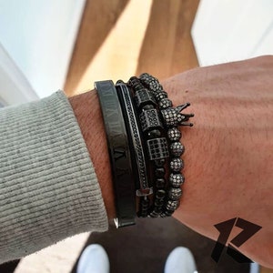 Men Black Bracelet Set, Bracelets For Men, Stainless Steel, Free Tracked Shipping, Beaded Bracelet Adjustable Set, Gift For Him,
