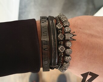 Mens Bracelet, Black Stainless Steel, Black Beaded Bracelet 4 Piece Set, Bracelets For Men, Men Bracelet Set, Bracelet Man, Adjustable,