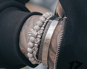 Silver Bracelet, Mens bracelet, Men Silver Bracelet, Bracelet For Men, Free Tracked Shipping, Gift for him, 4 Piece Set, Beaded Bracelet,