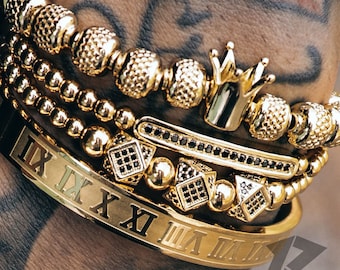 Mens Gold Bracelet Set, Mens bracelet, Bracelets for men, Stainless Steel, Free Tracked Shipping, Gift for him, 4 Piece Set, Gold Bracelet,