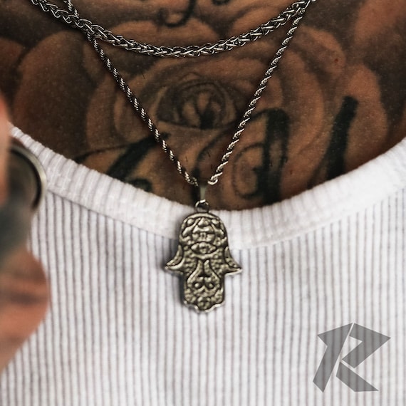 Gold Hamsa 2pc Set Protection Necklace Hamsa Necklace Mens