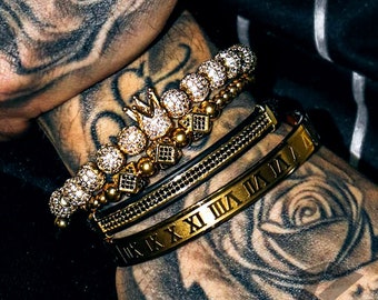 Gold Bracelet Set for men, Mens bracelet, Men Gold Bracelet, Stainless Steel, Free Tracked Shipping, Gift for him, 4 Piece Set, Beaded,