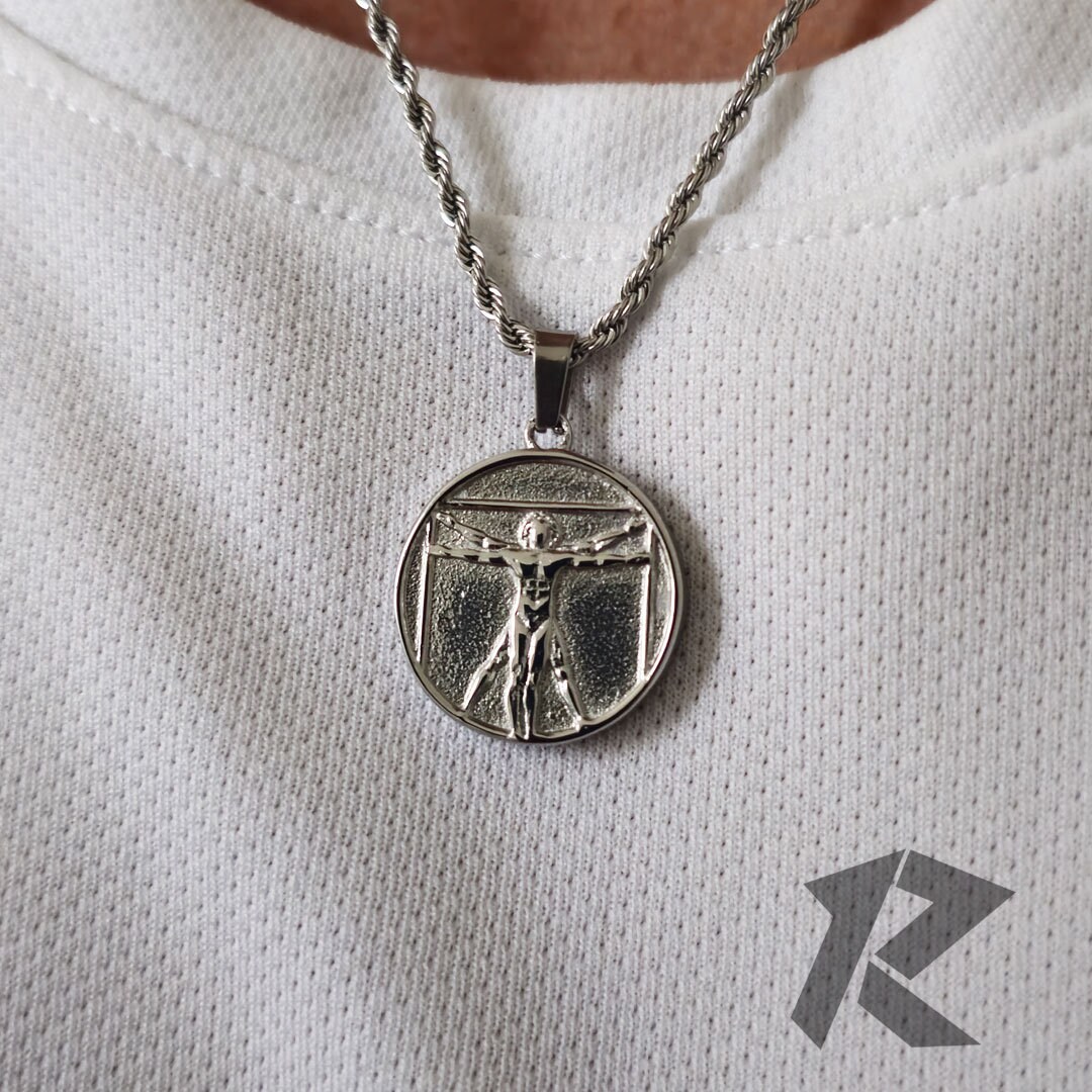 アクセサリー PS: The Vitruvian Man Silver Pendant Aged Silver Vitruvian Men Pendant | Silver Vitruvian Man