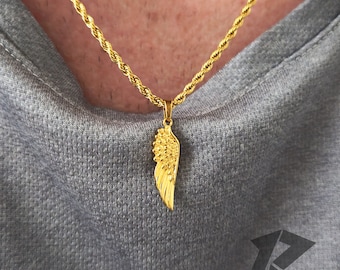Colgante de ala de ángel de acero inoxidable, colgante de ala de oro de 18 quilates, collar para hombre, envío con seguimiento gratuito, regalo para él, collar de protección,