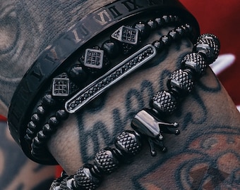 Black Bracelet Set, Adjustable, Bracelets for men, Stainless Steel, Free Tracked Shipping, Gift for him, 4 Piece Set, Black Bracelet,