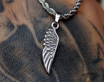 Angel Wing Pendant, Wing Necklace, Mens Pendant, Mens Necklace, Stainless Steel, Free Tracked Shpping, Chain & Pendant, Gift for him,