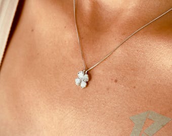 Silver Clover Necklace, Lucky 4 Leaf clover Necklace, Minimalist Necklace, Womens Necklace, Dainty Necklace, Gift for Her, Clover Pendant,