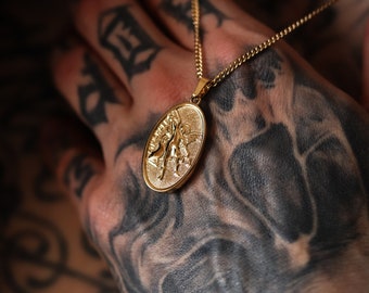 18k Gold St Michael Pendant Saint Michael, Medal Archangel Michael Necklace, Protector Pendant Necklace, Mens Necklace, Gift For Him,