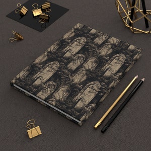 Gothic Headstones Grimoire, Spell Book Hardcover Journal, Old Cemetery Full Wrap Matte Finish Manifestation Notebook, Dark Academia