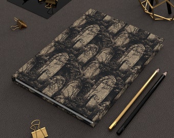Gothic Headstones Grimoire, Spell Book Hardcover Journal, Old Cemetery Full Wrap Matte Finish Manifestation Notebook, Dark Academia