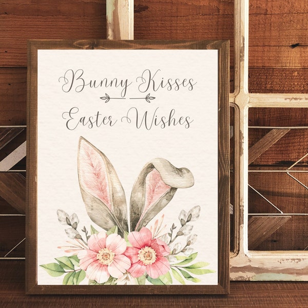 Bunny Kisses, Easter Wishes, Instant Download Poster, Art, Digital Print, Sign, Soft Colors, Gift, and Wall Art, Home, House Easter Art