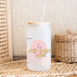 Classy God Says I AM Frosted Can Glass//Libbey Glass