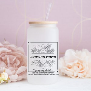 Boho Praying Mama Frosted Can Glass//Libbey Glass