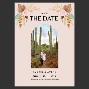 Boho Save the Date, Wedding Invitation, Digital Download, Printable, Customize Print