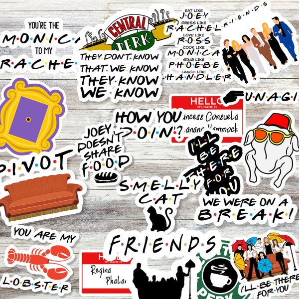 Set of 20 stickers. Friends Inspired TV Themed Stickers, friends tvshow, friends stickers, friends sticker pack, vinyl stickers