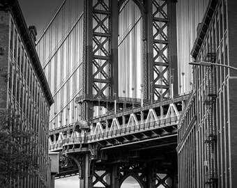 Manhattan Bridge with Empire State Building | DUMBO, Brooklyn | New York Black and White Photography | Home and Office Wall Decor | NYC