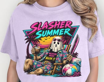 Slasher Summer Shirt, Summerween Shirt, Retro Horror Tee, 80s Halloween, Comfort Colors® Spooky Horror Tee, Slasher Aesthetic T-Shirt