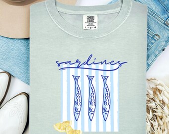 Sardines T-Shirt, Sardines Comfort Colors® Shirt, Mediterranean Food Shirt, Coastal Aesthetic Tee, Foodie Gift, Nautical Tee