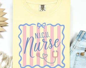 NICU Nurse Shirt, Coquette Nurse Tee, Cute NICU Nurse Shirt, Neonatal Nurse Gift, Pink Bow Nurse Tee, Comfort Colors® RN Shirt