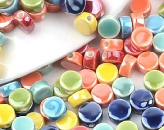 1/10Pc 8mm Coin Ceramic Beads For Jewelry Making, Glossy Macrame Beads Large Hole 1.5mm, Colorful Soft and Lightweight Clay Beads