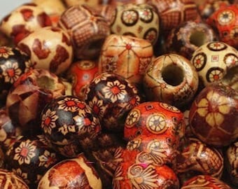 50/100Pcs 11*12mm Painted Wooden Beads For Jewelry Making, 4mm Large Hole Beads, Bulk Macrame Beads, Big Wood Beads Colored Assorted Pattern