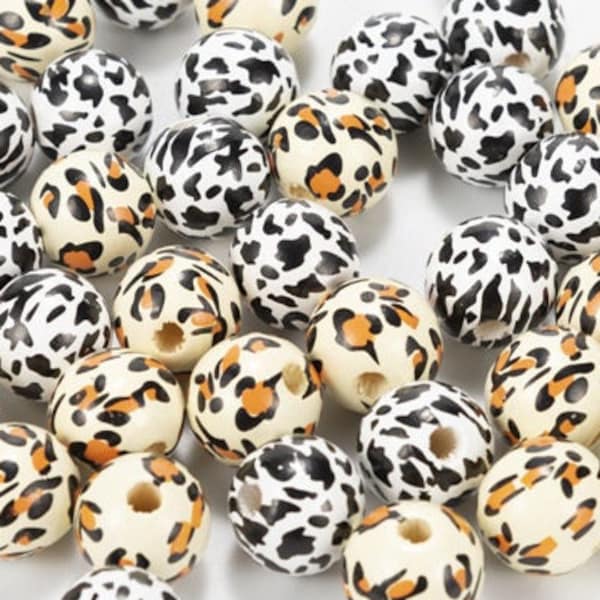 1/20Pc 16mm imprimé Animal motif perles en bois pour la fabrication de bijoux, peint bois macramé perles grand trou 4mm, léopard, vache, girafe, etc.