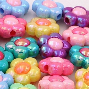 1/4 Perles de fleurs colorées en acrylique 16 mm pour la fabrication de bijoux, perles en résine aux couleurs changeantes pour macramé grand trou 2,6 mm, perles florales en vrac