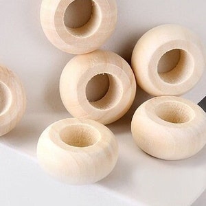 1/5Pc 30mm Large Wooden Beads For Jewelry Making, Wood Color Macrame Beads Large Hole 14mm For Plant Hanger or Wall Hang Ready To Paint