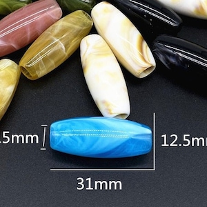 6 perles acryliques extra larges de 31 mm pour la fabrication de bijoux, perles de macramé en résine grand trou 5,5 mm, longues perles fines, accessoires de bijoux DIY