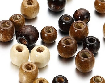 100Pc Barrel Spacer Beads For Jewelry Making, Large Macrame Wood Beads Large Hole 4/5mm For DIY Crafts, Assorted Loose Wooden Beads In Bulk