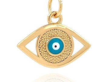 1PC 18x15.7x2mm Evil Eye Pendant For Jewelry Making, 18K Gold Plated Copper Metal Charms, Large Dangle Charm For Necklace Keychain Earrings