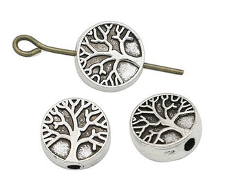 20Pc 9mm Tree Of Life Metal Beads For Jewelry Making, Golden Or Silver Macrame Beads Large Hole 1.5mm, Bulk  DIY Craft Accessories
